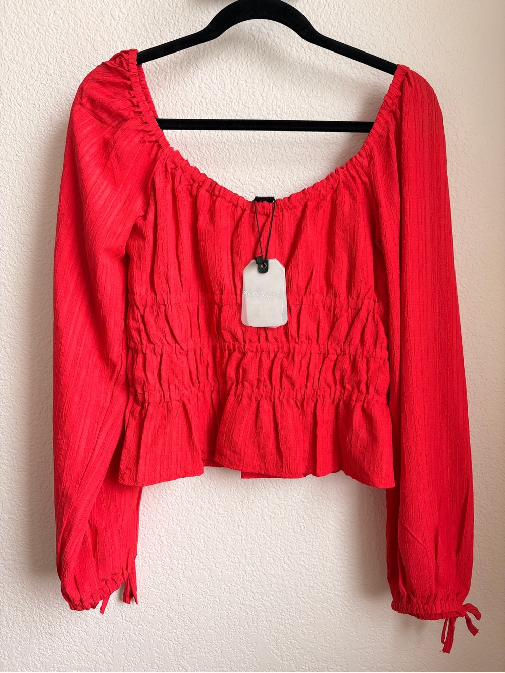 Women’s Red Long-Sleeve Peasant Top